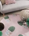 Kinderteppich rosa ⌀ 120 cm Kaktus-Muster Kurzflor ELDIVAN_823480