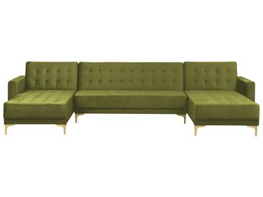 5 personers u-sofa med chaiselong grøn velour ABERDEEN