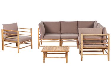 6 personers loungesæt hjørnesofa med lænestol taupe/bambus CERRETO