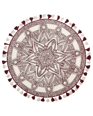 Teppich Baumwolle creme / rot ø 120 cm Mandala-Muster Kurzflor OLTU