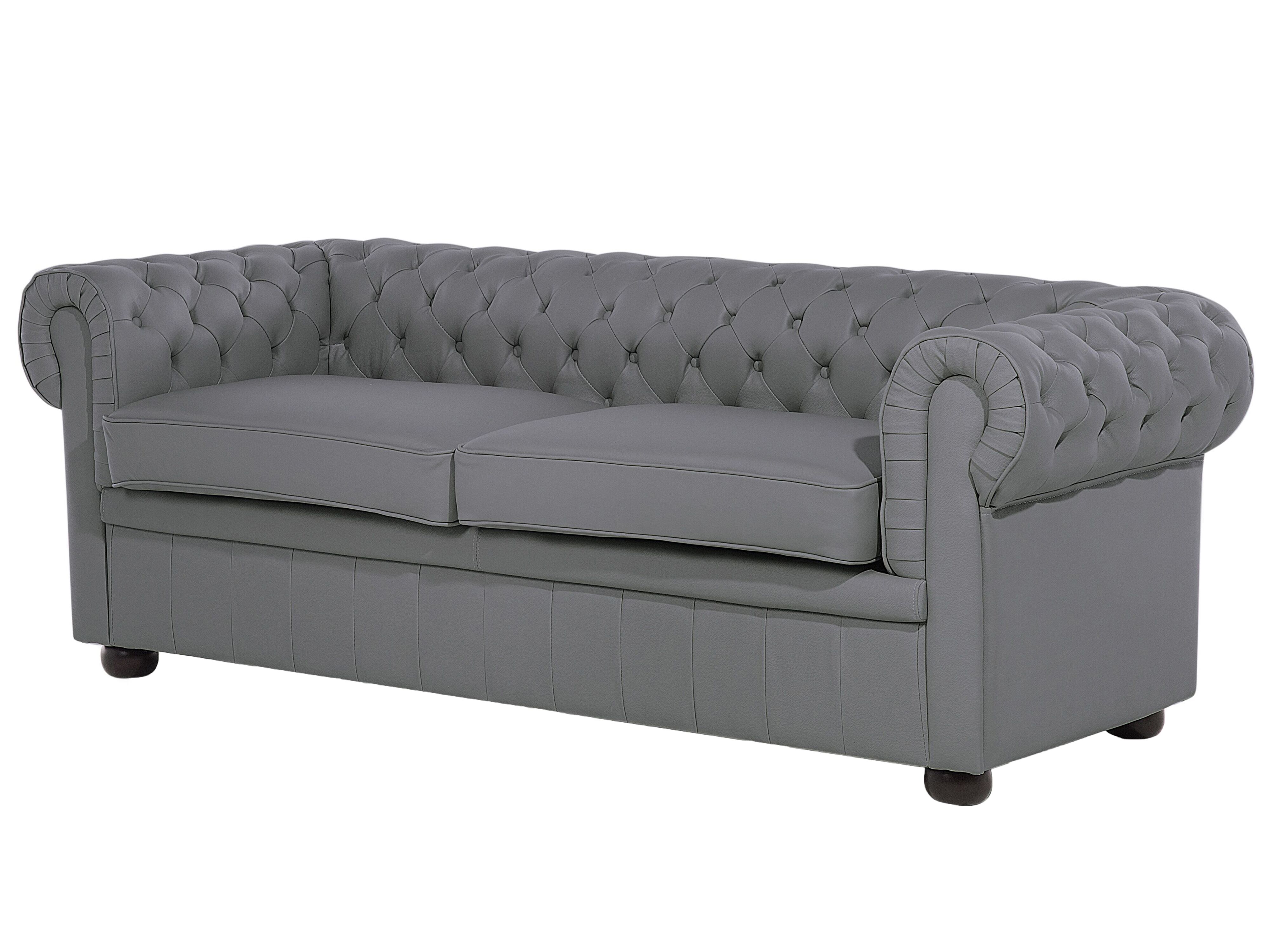 3 Seater Leather Sofa Grey CHESTERFIELD Beliani.co.uk
