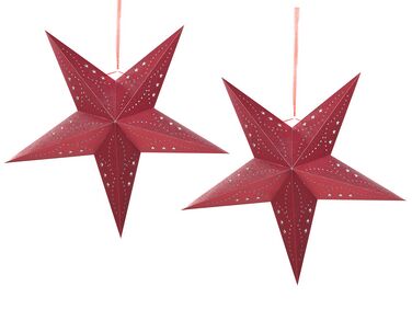 Set of 2 LED Hanging Glitter Stars 60 cm Red MOTTI