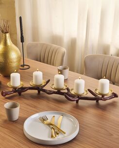 Kynttilänjalka alumiini 5-haaraa ruskea/kulta CLEONAE