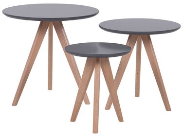 Sada 3 konferenčných stolíkov sivá/svetlé drevo VEGAS