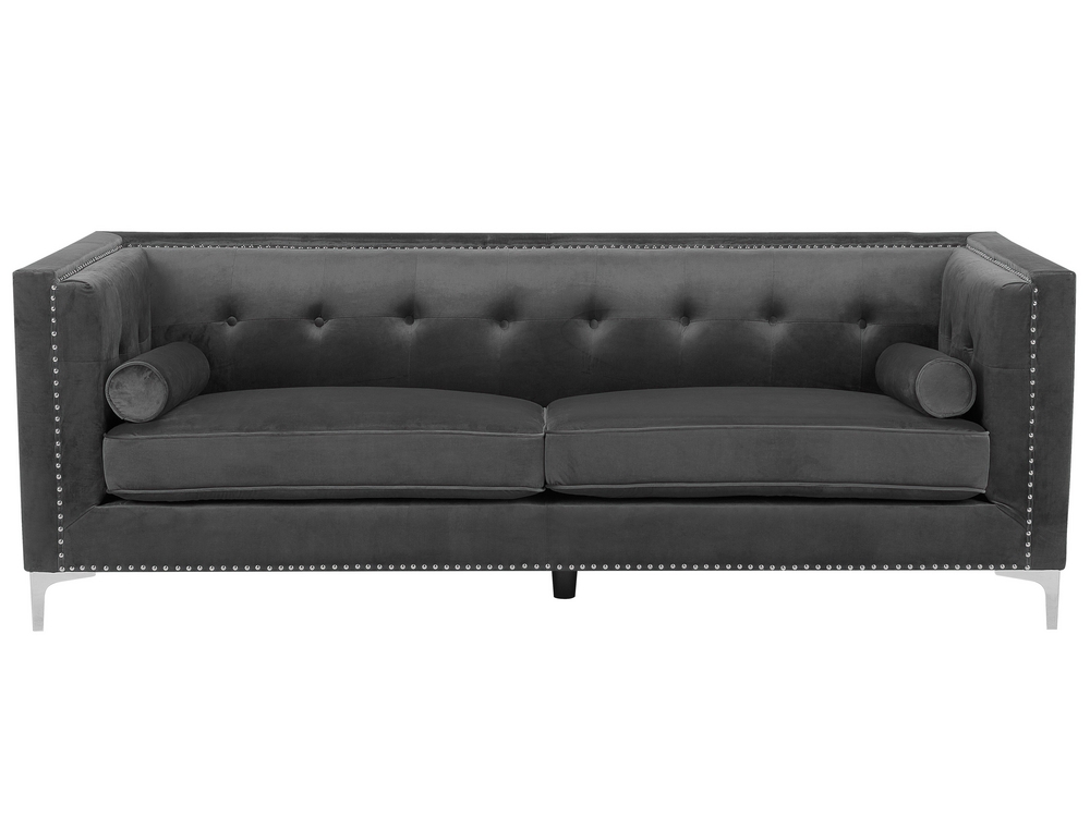 3 Seater Velvet Sofa Dark Grey AVALDSENES Beliani