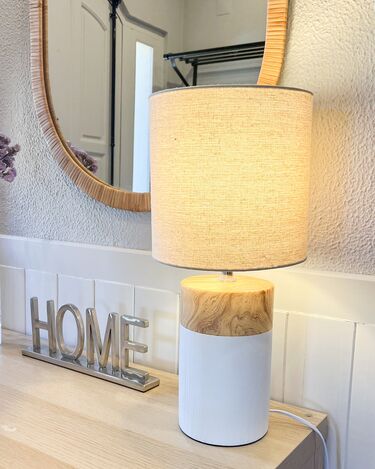 Ceramic Table Lamp White and Light Wood ALZEYA
