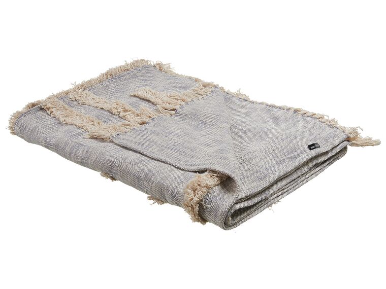 Cotton Blanket 130 x 180 cm Grey and Beige HOSPET_829275