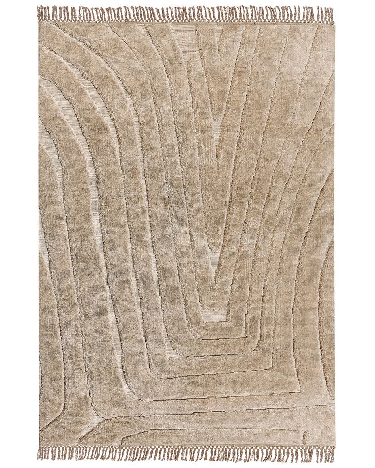 Teppich beige 160 x 230 cm mit Fransen Kurzflor SAZOO_883728