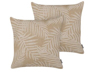 Set of 2 Jute Cushions Leaf Pattern 45 x 45 cm Beige RUBUS