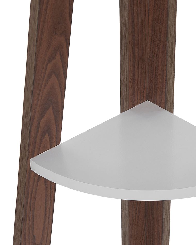 4 Tier Corner Ladder Shelf Dark Wood and White MOBILE SOLO Beliani.co.uk