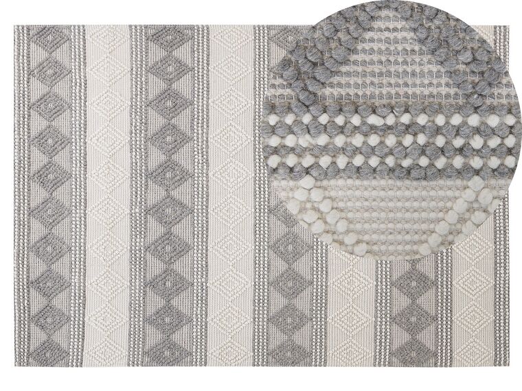 Teppich Wolle beige / grau 140 x 200 cm geometrisches Muster Kurzflor BOZOVA_830963