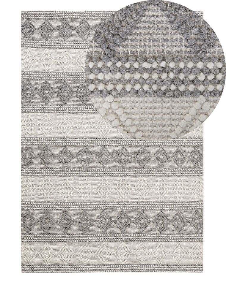 Teppich Wolle beige / grau 140 x 200 cm geometrisches Muster Kurzflor BOZOVA_830963