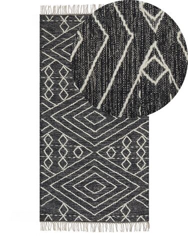Teppich Baumwolle schwarz / weiß 80 x 150 cm geometrisches Muster Kurzflor KHENIFRA