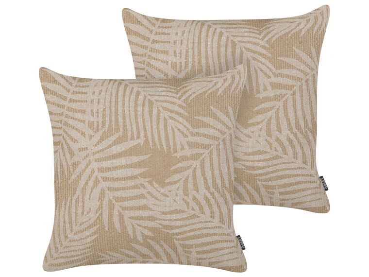Set of 2 Jute Cushions Leaf Pattern 45 x 45 cm Beige RUBUS_888279