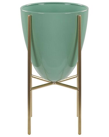 Metal Plant Pot Stand 16 x 16 x 31 cm Green with Gold LEFKI