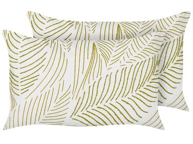 Set of 2 Embroidered Cotton Cushions Leaves Pattern 30 x 50 cm White and Green SPANDOREA
