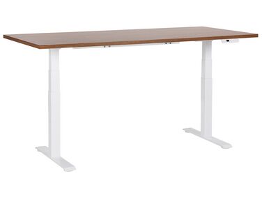 Elektrisk justerbart skrivebord 180 x 80 cm i mørk tre og hvid DESTINES