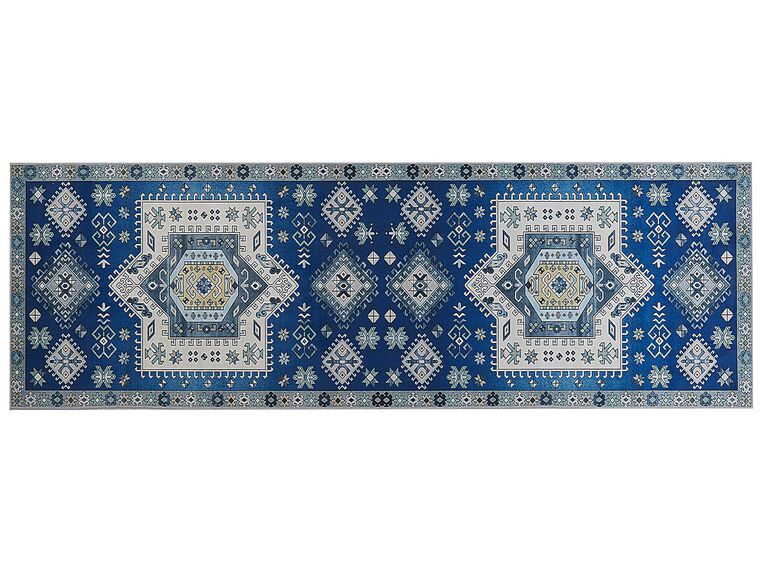Teppich blau / beige orientalisches Muster 80 x 240 cm Kurzflor PARVAKADLI_831582