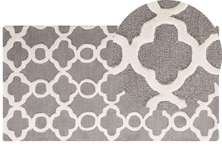 Teppich Wolle grau 80 x 150 cm marokkanisches Muster Kurzflor ZILE_674645