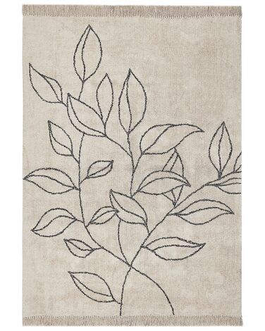 Teppich Baumwolle beige / schwarz 160 x 230 cm Blumenmuster Kurzflor SAZLI