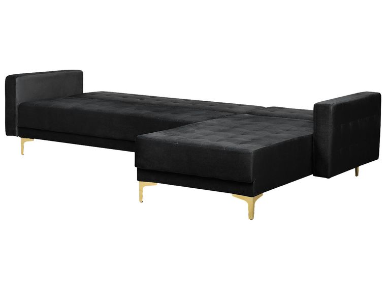 Left Hand Velvet Corner Sofa Black ABERDEEN Beliani.co.uk