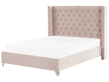 Zamatová posteľ 180 x 200 cm ružová LUBBON