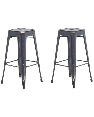 Set of 2 Steel  Stools 76 cm Black with Gold CABRILLO