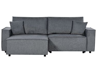 Canapé d'angle à droite en tissu gris foncé avec rangement KARILA