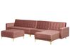 Left Hand Modular Velvet Sofa with Ottoman Pink ABERDEEN_750058