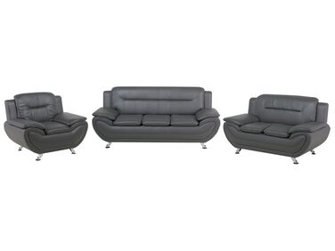 Faux Leather Living Room Set Grey LEIRA