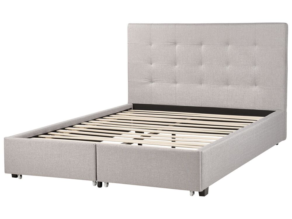 Fabric EU Double Size Bed with Storage Light Grey LA ROCHELLE Beliani