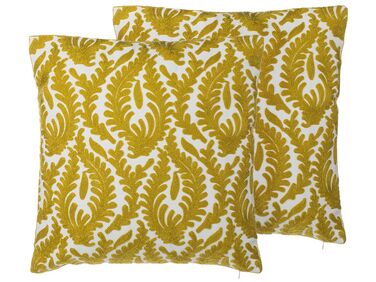 Lot de 2 coussins en coton avec motifs brodés jaunes 45 x 45 cm PRIMULA