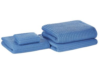 Set of 4 Cotton Towels Blue AREORA