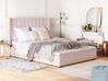 Růžová čalouněná sametová postel s malým úložným prostorem 160 x 200 cm NOYERS_796496