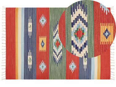 Kelim Teppich Baumwolle mehrfarbig 140 x 200 cm geometrisches Muster Kurzflor KAMARIS