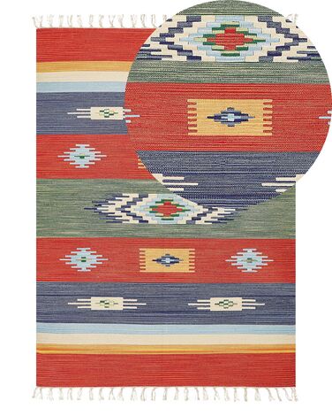 Kelim Teppich Baumwolle mehrfarbig 140 x 200 cm geometrisches Muster Kurzflor KAMARIS