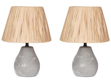 Sada 2 keramických stolních lamp šedá/přírodní ARWADITO