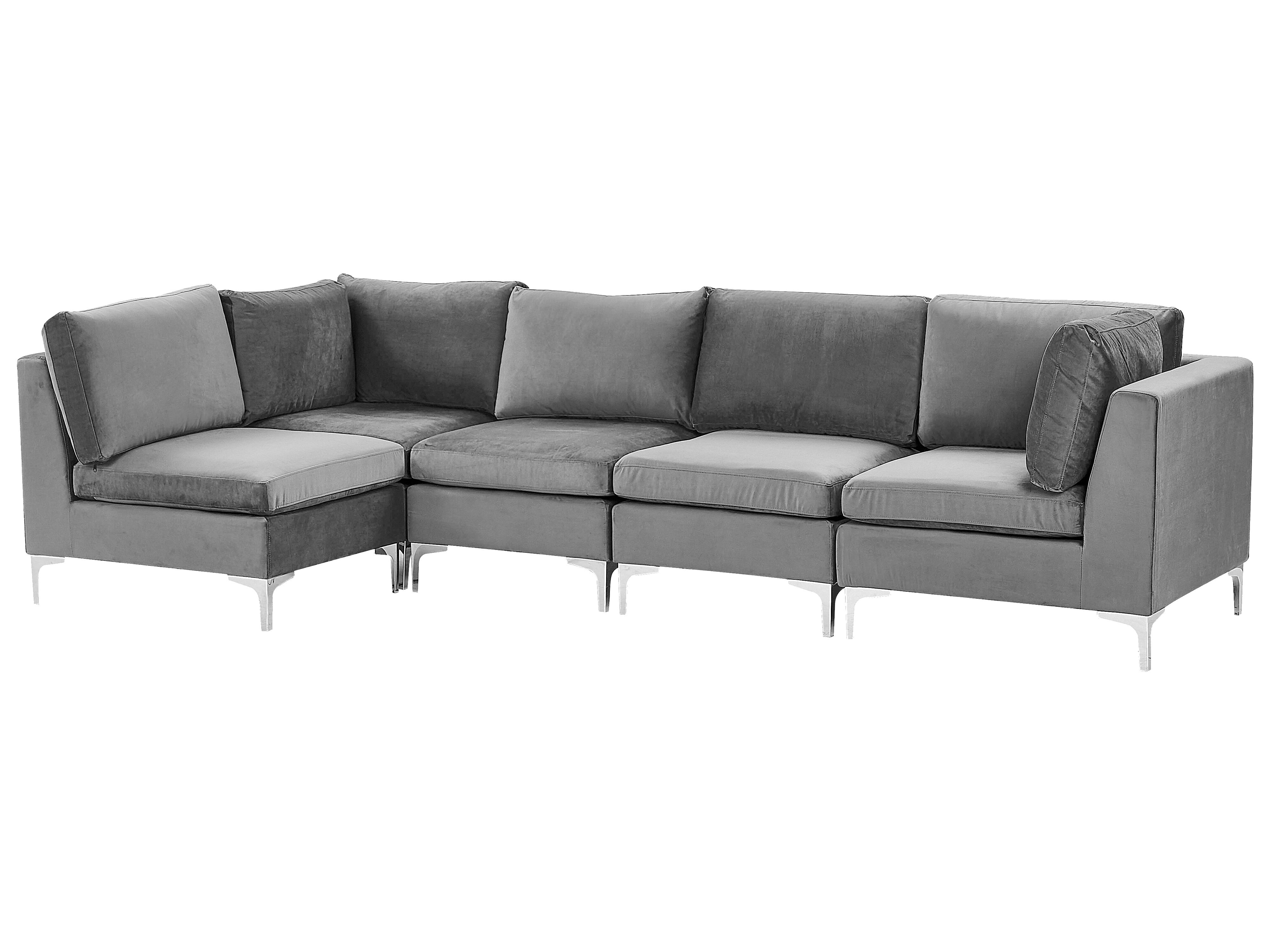 Right Hand 5 Seater Modular Velvet Corner Sofa Grey EVJA Beliani.co.uk