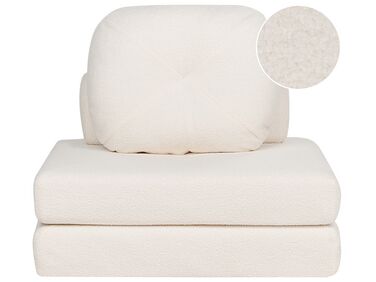 Sofá-cama de 1 lugar em tecido bouclé branco OLDEN