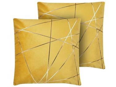 2 welurowe poduszki dekoracyjne w geometryczny wzór 45 x 45 cm żółte PINUS