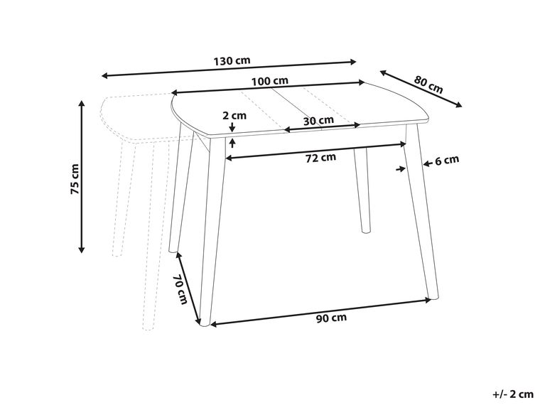 Extending Dining Table 100/130 x 80 cm Dark Wood TOMS Beliani.at