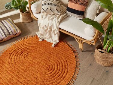 Round Cotton Area Rug ⌀ 140 cm Orange HALFETI