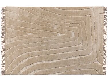 Teppich beige 160 x 230 cm mit Fransen Kurzflor SAZOO