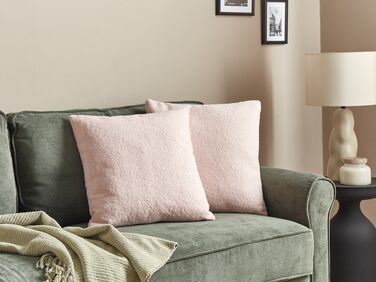 Set of 2 Boucle Cushions 45 x 45 cm Pink LEUZEA