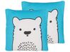 Set di 2 cuscini con stampa di orso 45 x 45 cm blu WARANASI_801107