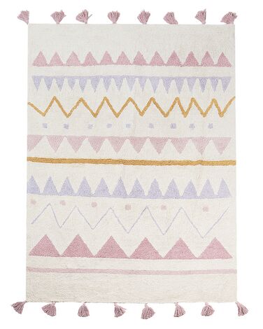Kinderteppich Baumwolle beige / rosa 140 x 200 cm geometrisches Muster Kurzflor ZAYSAN