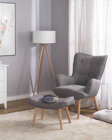 Wingback Chair with Footstool Light Grey VEJLE