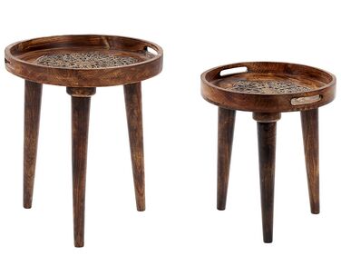 Set of 2 Mango Wood Side Tables Dark ASTAI