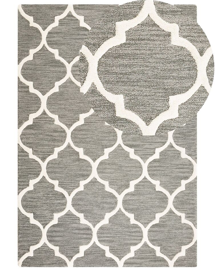 Teppich Wolle grau 140 x 200 cm marokkanisches Muster Kurzflor YALOVA_802956