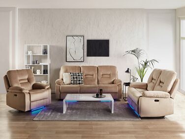 Velvet LED Electric Recliner Living Room Set with USB Port Beige BERGEN